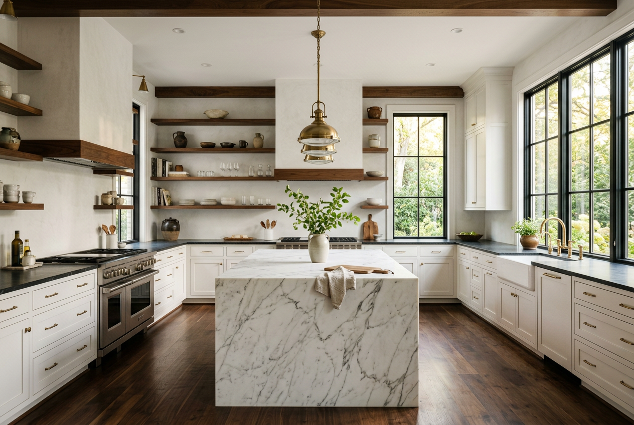Marble and walnut kitchen in a metro Atlanta home